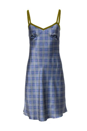 Current Boutique-Philosophy di Alberta Ferretti - Blue, Pink, & Chartreuse Plaid Print Silk Dress Sz 4