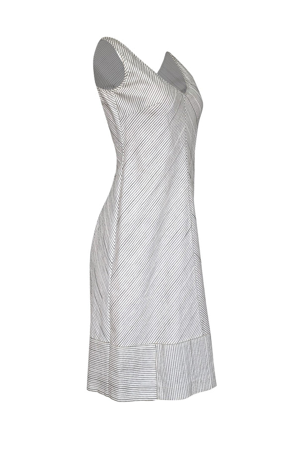 Current Boutique-Piazza Sempione - White w/ Black Stripes Sleeveless Midi Dress Sz 8