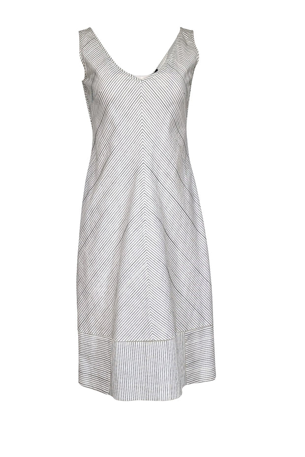 Current Boutique-Piazza Sempione - White w/ Black Stripes Sleeveless Midi Dress Sz 8