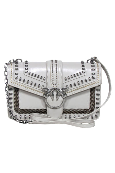 Current Boutique-Pinko - Grey Leather Stud Embellished Crossbody Bag