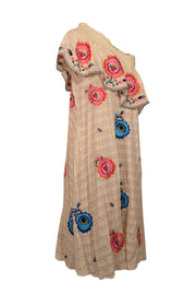 Current Boutique-Plenty by Tracy Reese - Cream One Shoulder Multi Color Embroidered Floral Dress Sz M