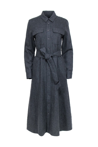 Current Boutique-Polo Ralph Lauren - Grey Wool Button Up Shirt Dress w/ Removable Belt Sz 8