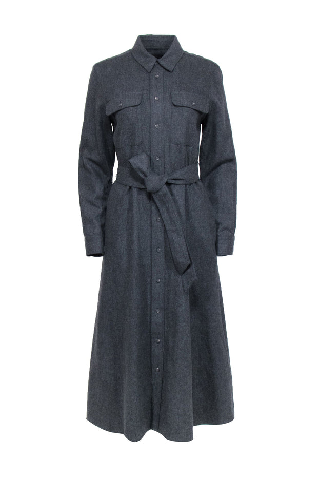 Current Boutique-Polo Ralph Lauren - Grey Wool Button Up Shirt Dress w/ Removable Belt Sz 8