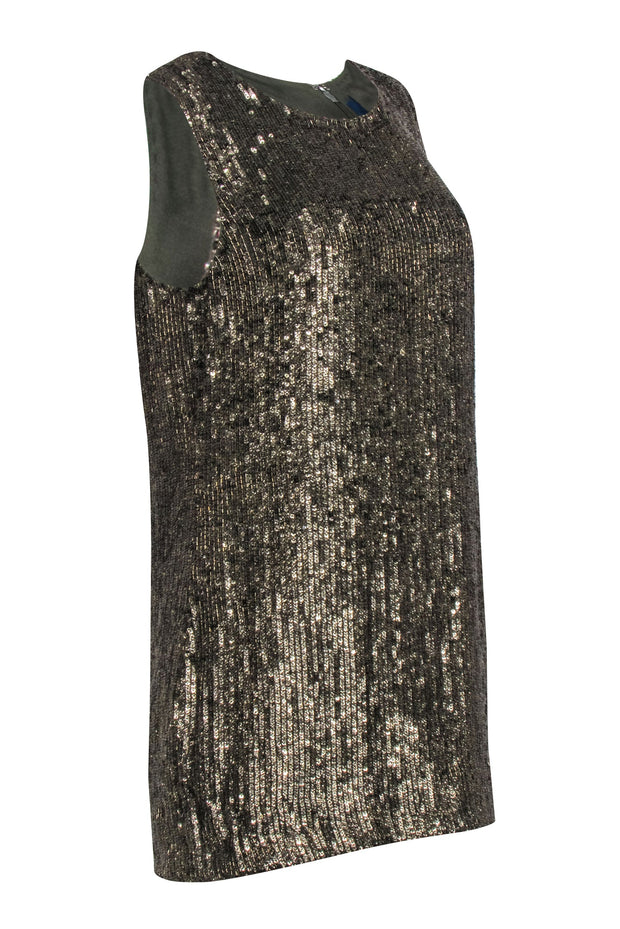 Current Boutique-Polo Ralph Lauren - Olive Green Sequin Sleeveless Mini Dress Sz 10