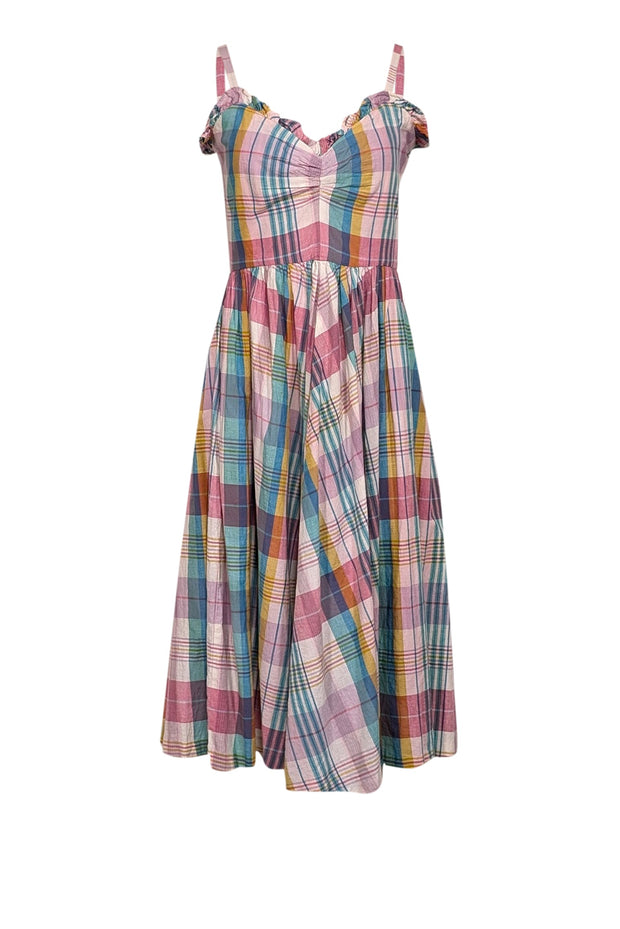 Current Boutique-Polo Ralph Lauren - Pink, Teal, & White Plaid Print Cotton Midi Dress Sz 2