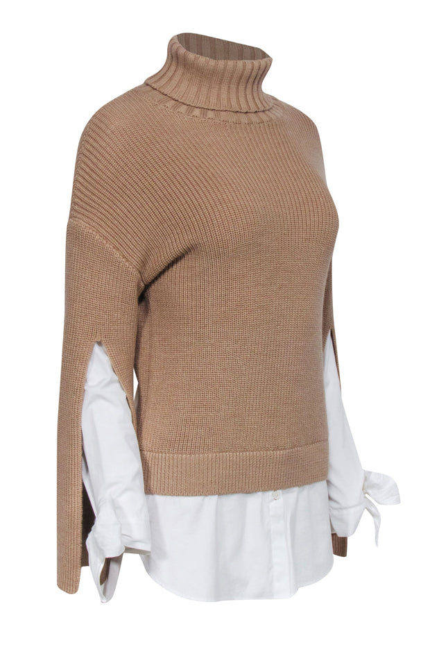 Current Boutique-Ports Studio - Tan Wool Turtleneck Sweater w/ White Shirting Sz XS