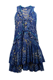 Current Boutique-Poupette St Barth - Blue w/ Multicolor Floral Print Ruffled Mini Dress Sz S