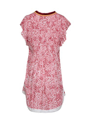 Current Boutique-Poupette St Barth - White, Red, & Pink Floral Print Lace Trimmed Dress Sz L