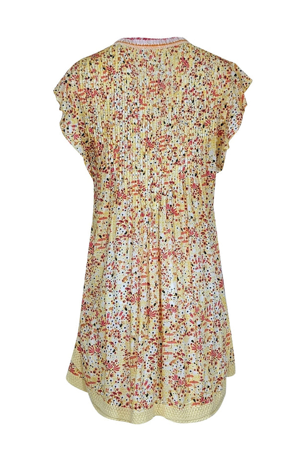 Current Boutique-Poupette St Barth - Yellow Multi Color Floral Print Flutter Sleeve Dress Sz L