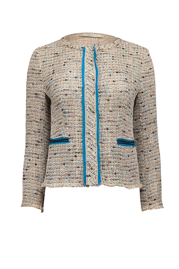 Current Boutique-Prada - Beige, Blue, & Brown Blend Jacket sz 6