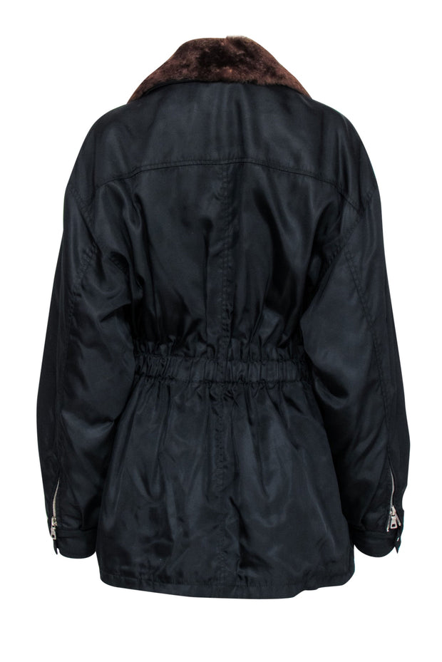 Current Boutique-Prada - Black "Anorak" Coat w/ Beaver Fur Collar Sz XL