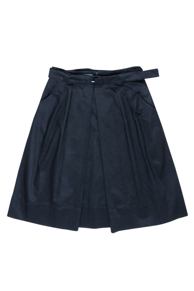 Current Boutique-Prada - Black Belted Pleated Skirt Sz 12