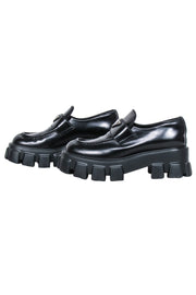 Current Boutique-Prada - Black Brushed Leather Monolith Loafers Sz 10