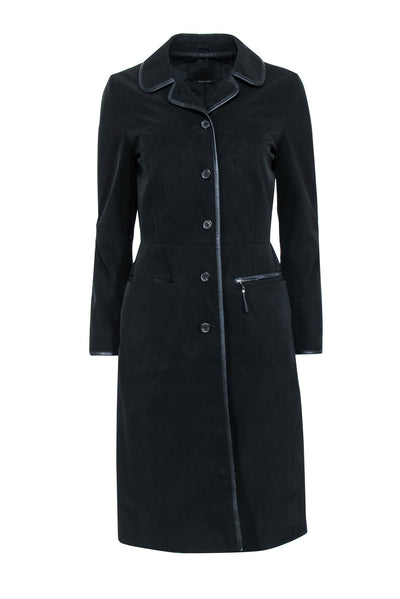 Current Boutique-Prada - Black Button-Up Jacket w/ Leather Trim Sz 6