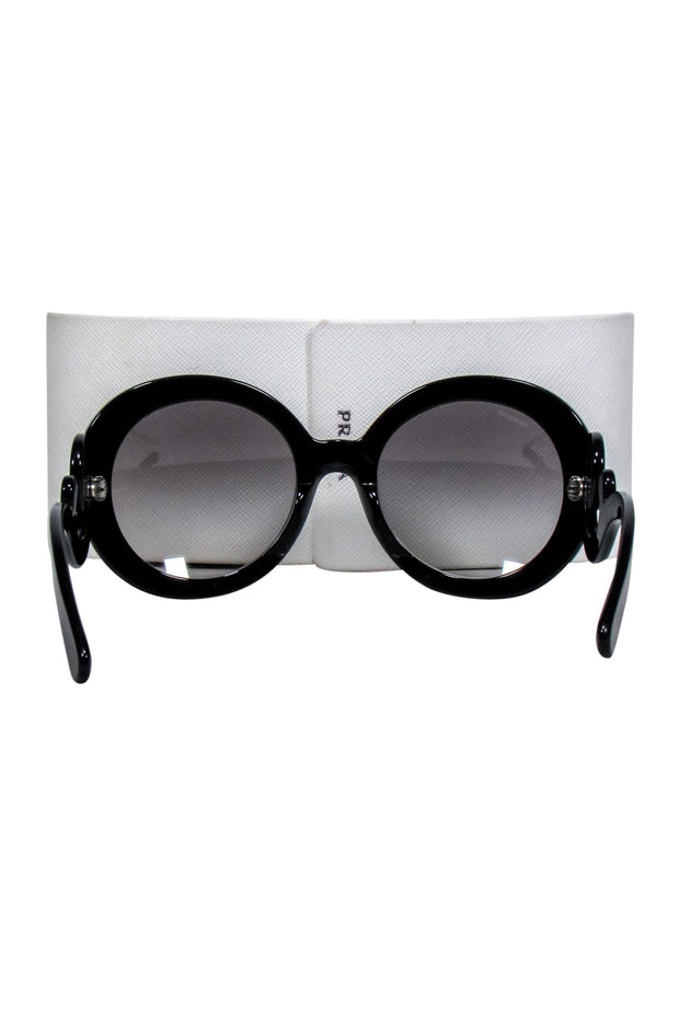 Current Boutique-Prada - Black Large Round Sunglasses w/ Side Swirl