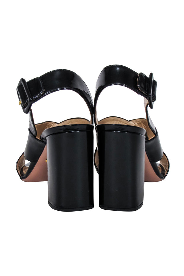 Current Boutique-Prada - Black Leather Vernice Crisscross Slingback Sandal Sz 9