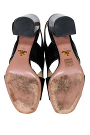 Current Boutique-Prada - Black Leather Vernice Crisscross Slingback Sandal Sz 9