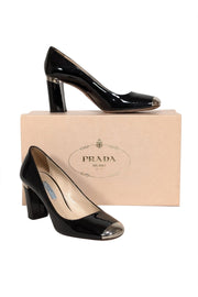 Current Boutique-Prada - Black Patent Leather Block Heel Gold Toe Pumps Sz 7