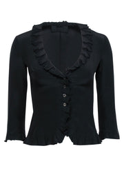 Current Boutique-Prada - Black Silk Textured Ruffle Blouse Sz 4