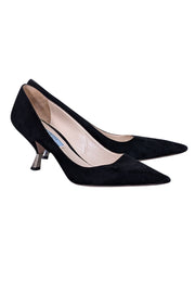 Current Boutique-Prada - Black Suede Pumps w/ Low Silver Trim Heel Sz 8