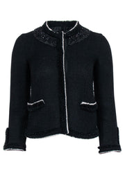 Current Boutique-Prada - Black Tweed Embellished Jacket Sz 4