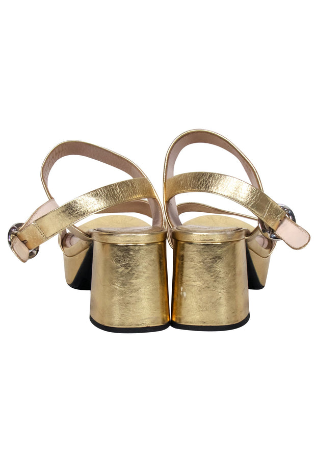 Current Boutique-Prada - Gold Metallic Platform Sandals Sz 6.5