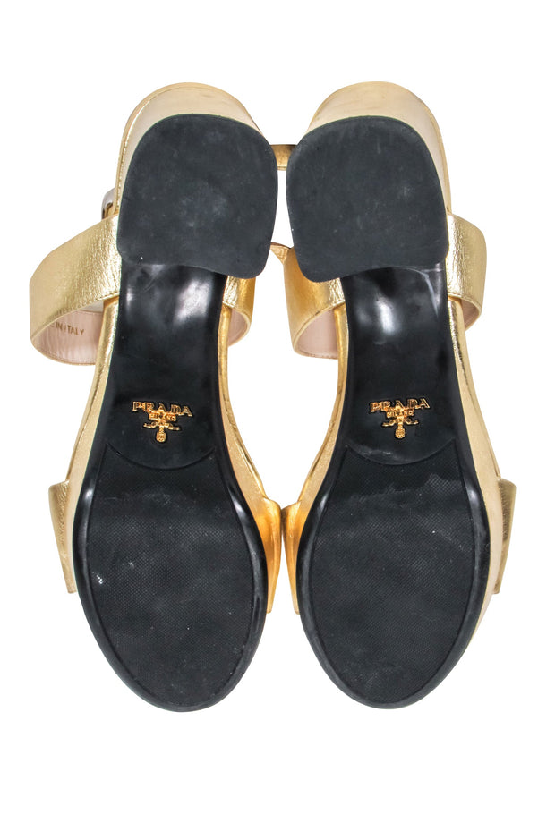 Current Boutique-Prada - Gold Metallic Platform Sandals Sz 6.5
