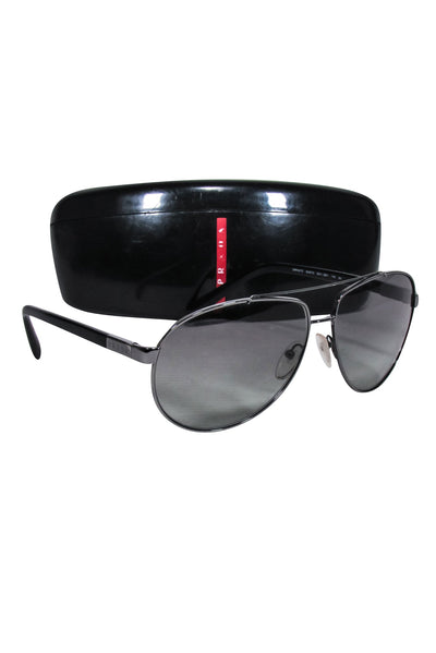 Current Boutique-Prada - Grey Gunmetal Aviator Sunglasses