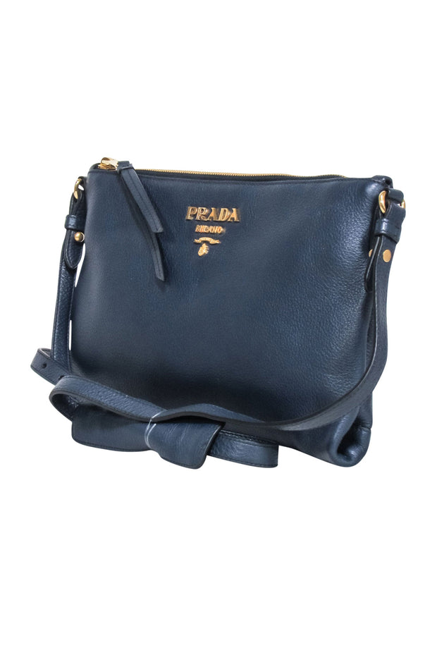 Current Boutique-Prada - Navy Pebbled Leather "Daino" Crossbody Bag w/ Gold Hardware