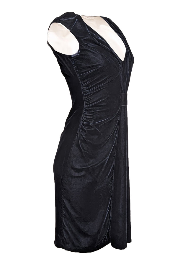 Current Boutique-Prada - Navy Velvet V-Neckline Sheath Dress Sz 2