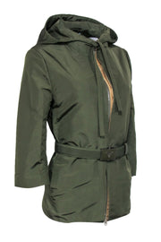 Current Boutique-Prada - Olive Green Hooded Belt Jacket Sz 6