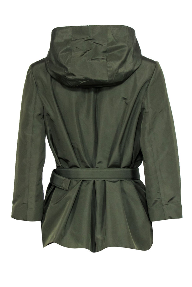 Current Boutique-Prada - Olive Green Hooded Belt Jacket Sz 6