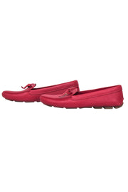 Current Boutique-Prada - Red Textured Leather Driving Loafers w/ Bow Upper Sz 8.5