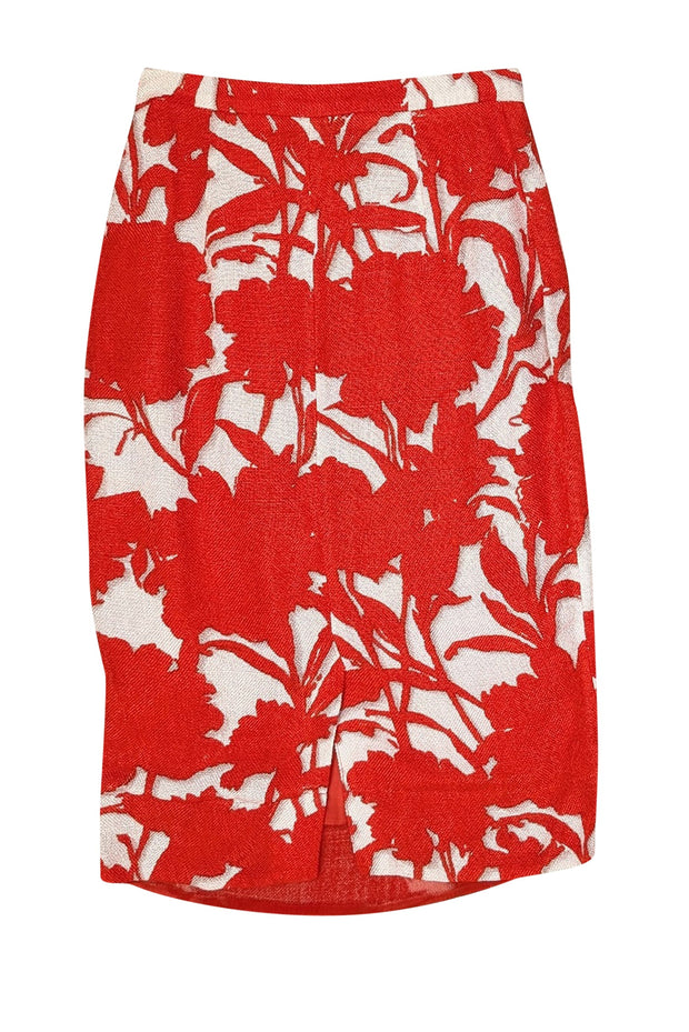 Current Boutique-Prada - Red & White Large Print Pencil Skirts Sz 2