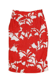 Current Boutique-Prada - Red & White Large Print Pencil Skirts Sz 2