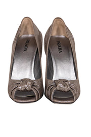 Current Boutique-Prada - Silver Metallic Peep Toe Pumps Sz 7.5