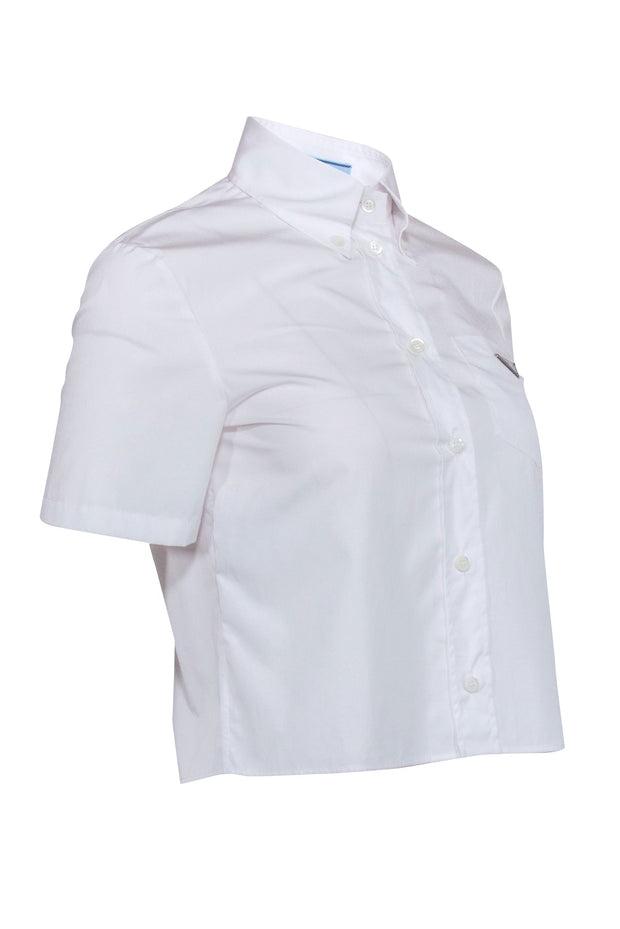 Current Boutique-Prada - White Cotton Cropped Button Front Shirt Sz 4