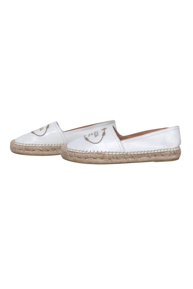 Current Boutique-Prada - White Leather Logo Toe Flats Sz 7