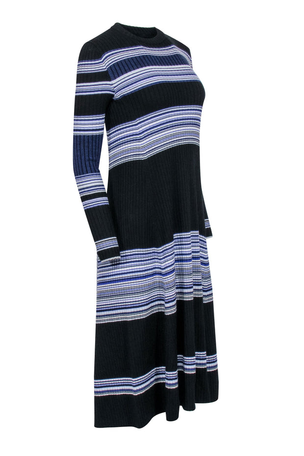 Current Boutique-Proenza Schouler - Black & Blue Wool Striped Sweater Dress Sz L