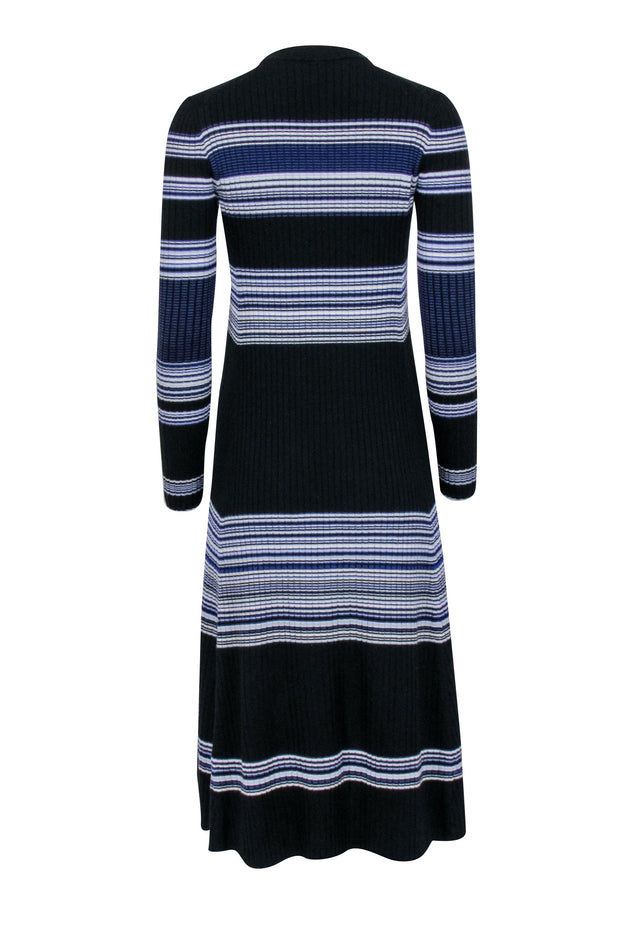 Current Boutique-Proenza Schouler - Black & Blue Wool Striped Sweater Dress Sz L