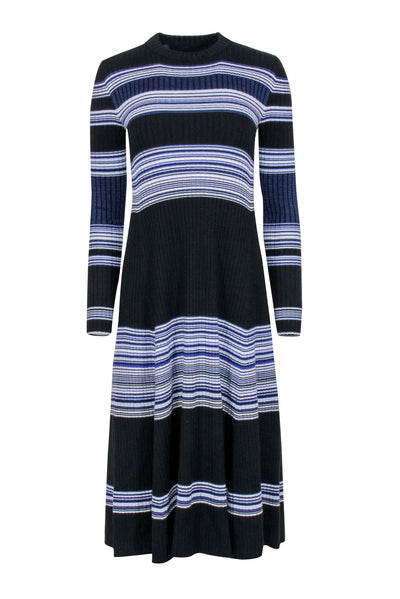 Current Boutique-Proenza Schouler - Black & Blue Wool Striped Sweater Dress Sz L