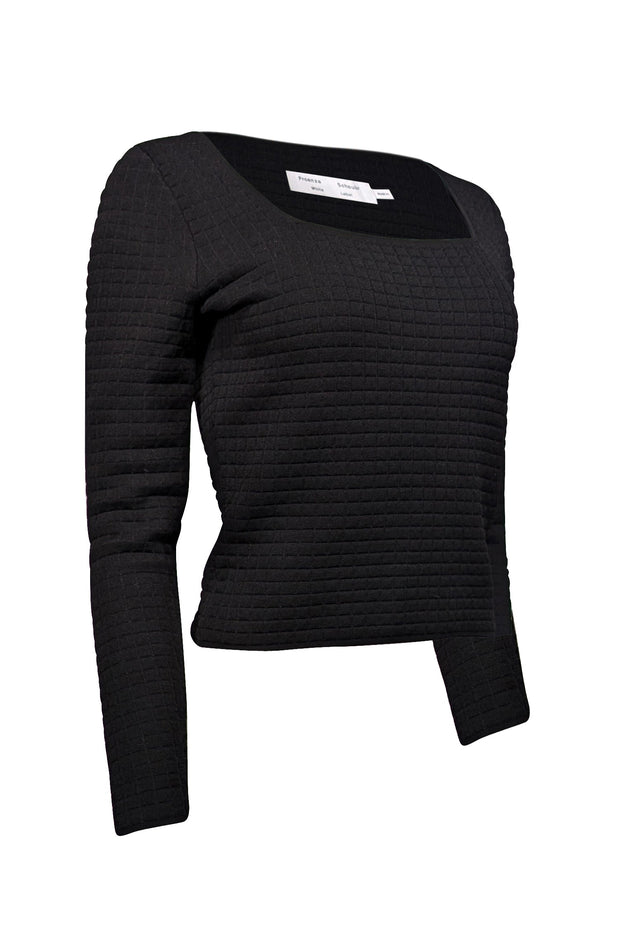 Current Boutique-Proenza Schouler - Black Quilted Long Sleeve Square Neck Top Sz S