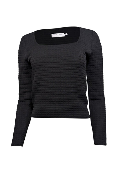 Current Boutique-Proenza Schouler - Black Quilted Long Sleeve Square Neck Top Sz S