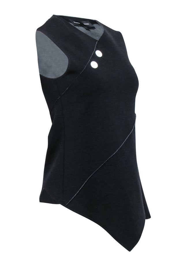 Current Boutique-Proenza Schouler - Black Wool Blend Asymmetrical Single Sleeve Top Sz 2