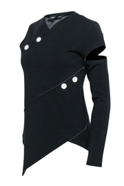 Current Boutique-Proenza Schouler - Black Wool Blend Asymmetrical Single Sleeve Top Sz 2