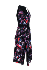 Current Boutique-Proenza Schouler - Black w/ Purple & Red Floral Print Sleeveless Midi Dress Sz 2