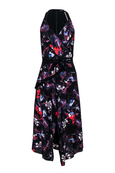 Current Boutique-Proenza Schouler - Black w/ Purple & Red Floral Print Sleeveless Midi Dress Sz 2