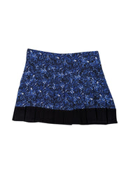 Current Boutique-Proenza Schouler - Blue & White Print Pleated Mini Skirt w/ Black Hem Sz 2