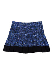 Current Boutique-Proenza Schouler - Blue & White Print Pleated Mini Skirt w/ Black Hem Sz 2