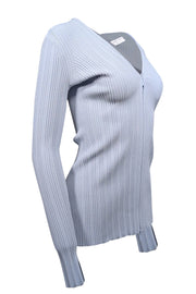 Current Boutique-Proenza Schouler - Light Blue Ribbed Knit Zip-Up Cardigan Sz S